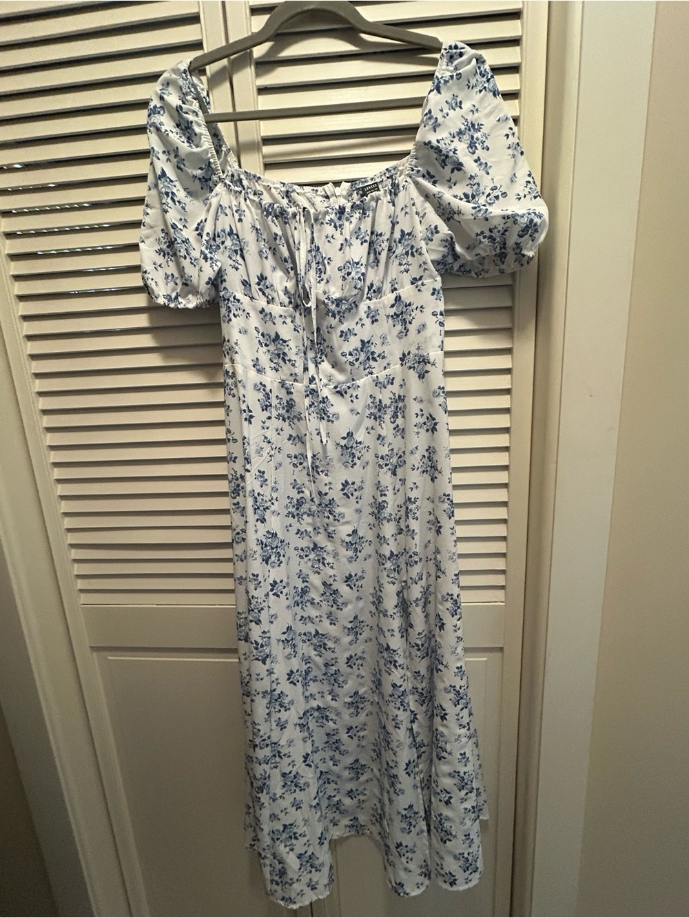 Loness White Dress with Blue Floral Print